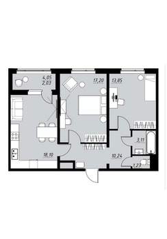 2-к квартира, вторичка, 66м2, 1/9 этаж