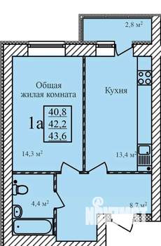 1-к квартира, строящийся дом, 44м2, 9/9 этаж
