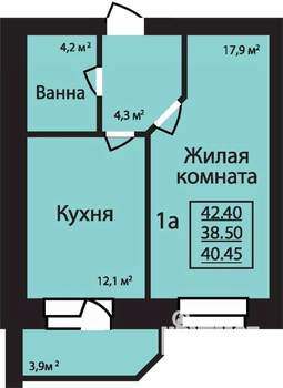 1-к квартира, строящийся дом, 40м2, 6/9 этаж