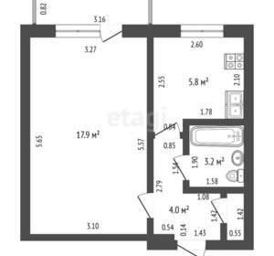 1-к квартира, вторичка, 32м2, 3/5 этаж