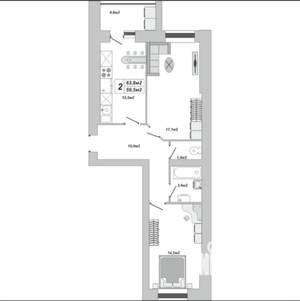 2-к квартира, вторичка, 64м2, 13/16 этаж