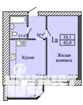 1-к квартира, строящийся дом, 42м2, 4/9 этаж