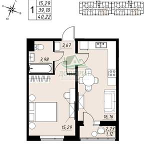 1-к квартира, вторичка, 40м2, 8/9 этаж