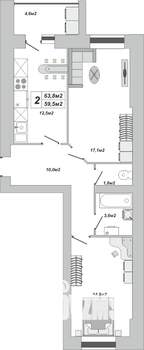 2-к квартира, вторичка, 64м2, 2/16 этаж