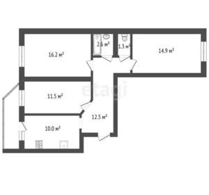3-к квартира, вторичка, 73м2, 12/16 этаж
