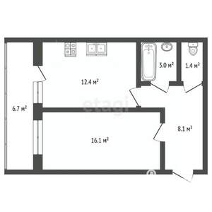 1-к квартира, вторичка, 41м2, 1/4 этаж