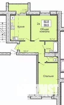 2-к квартира, вторичка, 63м2, 4/9 этаж