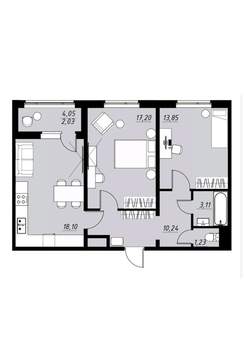 2-к квартира, вторичка, 66м2, 9/9 этаж
