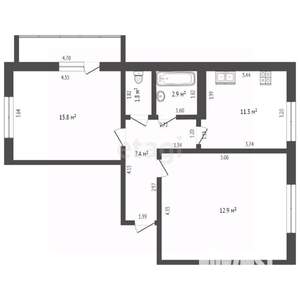 2-к квартира, вторичка, 61м2, 2/7 этаж