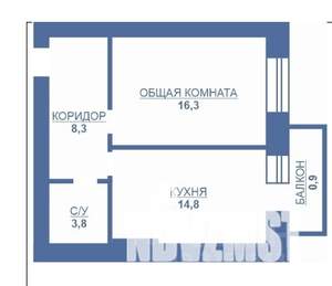 1-к квартира, вторичка, 44м2, 6/9 этаж