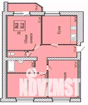 3-к квартира, строящийся дом, 85м2, 8/9 этаж