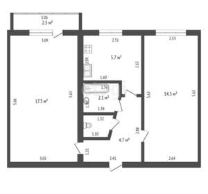 2-к квартира, вторичка, 45м2, 5/5 этаж