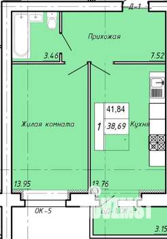 1-к квартира, вторичка, 42м2, 5/9 этаж