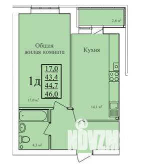 1-к квартира, вторичка, 46м2, 9/9 этаж