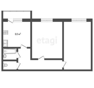 2-к квартира, вторичка, 55м2, 9/9 этаж