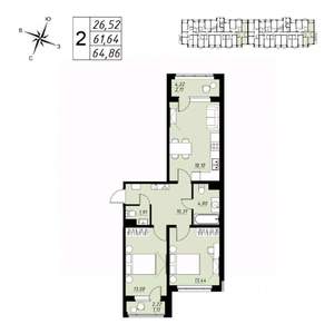 2-к квартира, вторичка, 65м2, 3/9 этаж