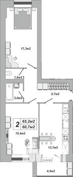 2-к квартира, вторичка, 65м2, 15/16 этаж