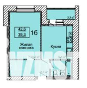 1-к квартира, строящийся дом, 43м2, 8/9 этаж
