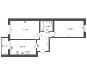 2-к квартира, вторичка, 54м2, 9/9 этаж