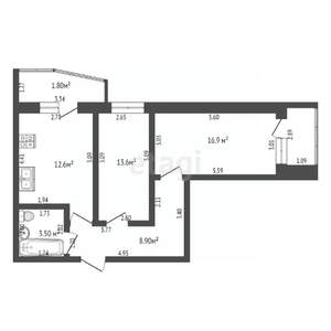 2-к квартира, вторичка, 56м2, 12/15 этаж