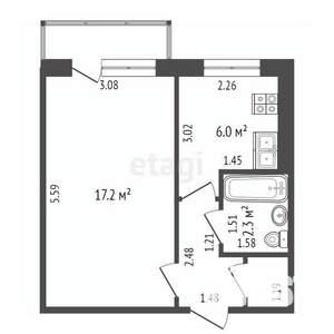 1-к квартира, вторичка, 30м2, 5/5 этаж