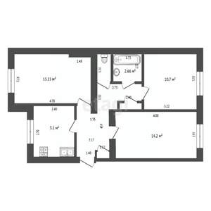 3-к квартира, вторичка, 61м2, 4/5 этаж