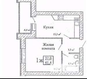 1-к квартира, сданный дом, 43м2, 13/16 этаж