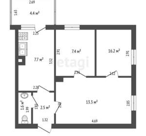 3-к квартира, вторичка, 39м2, 2/2 этаж
