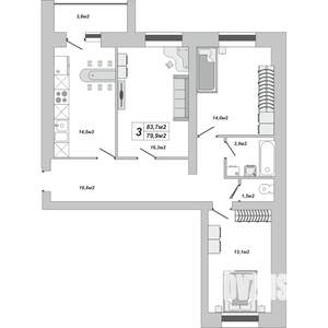3-к квартира, вторичка, 84м2, 4/16 этаж