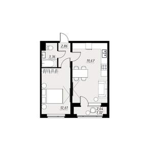 1-к квартира, вторичка, 40м2, 3/9 этаж
