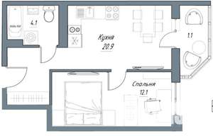 1-к квартира, вторичка, 39м2, 7/9 этаж