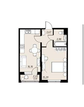 1-к квартира, вторичка, 40м2, 9/9 этаж