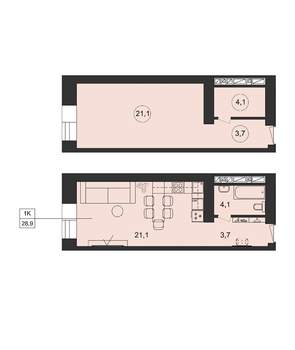Студия квартира, вторичка, 29м2, 1/16 этаж