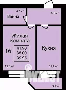 1-к квартира, строящийся дом, 42м2, 4/9 этаж