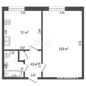 1-к квартира, вторичка, 36м2, 2/5 этаж