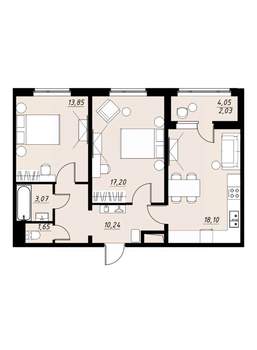 2-к квартира, вторичка, 66м2, 9/9 этаж