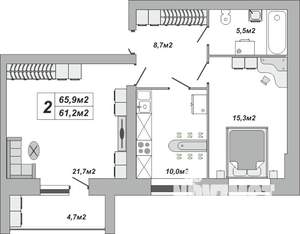2-к квартира, вторичка, 66м2, 1/16 этаж