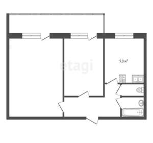2-к квартира, вторичка, 47м2, 1/9 этаж