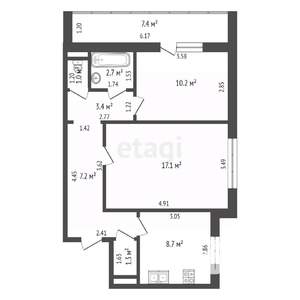 2-к квартира, вторичка, 52м2, 1/9 этаж