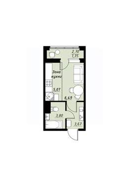 Студия квартира, вторичка, 20м2, 1/9 этаж