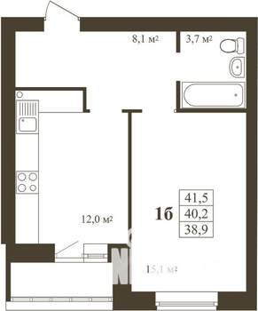 1-к квартира, строящийся дом, 42м2, 6/9 этаж