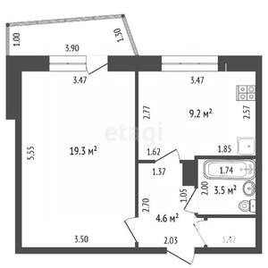 1-к квартира, вторичка, 38м2, 8/9 этаж