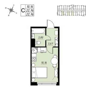 Студия квартира, вторичка, 23м2, 1/9 этаж
