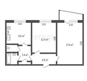 2-к квартира, вторичка, 53м2, 3/9 этаж