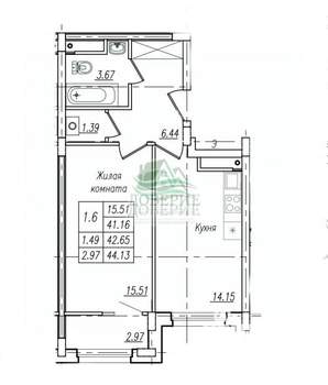 1-к квартира, вторичка, 44м2, 13/17 этаж