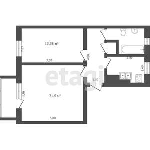 2-к квартира, вторичка, 53м2, 1/9 этаж