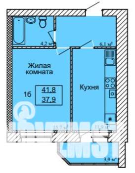 1-к квартира, строящийся дом, 42м2, 8/9 этаж