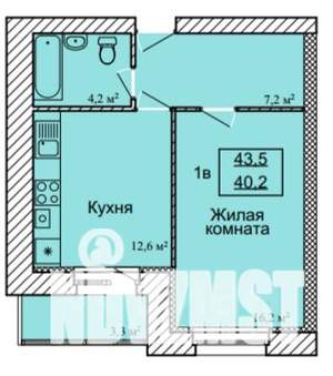 1-к квартира, строящийся дом, 44м2, 4/9 этаж