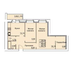 2-к квартира, вторичка, 58м2, 2/6 этаж