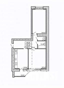 2-к квартира, строящийся дом, 65м2, 1/9 этаж